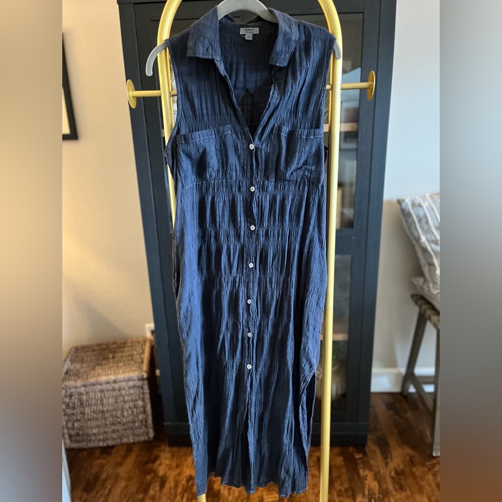 Dylan Button-Up crinkle gauze Blue Midi/maxi Dress